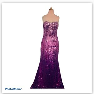 Night Moves purple strapless sequin gown, size 10